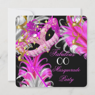 Fabulous Birthday Hot Pink Gold Masquerade Party Invitation