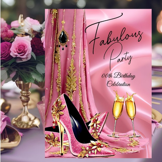 Fabulous Birthday Light Pink Gold Heels Champagne Invitation (Creator Uploaded)