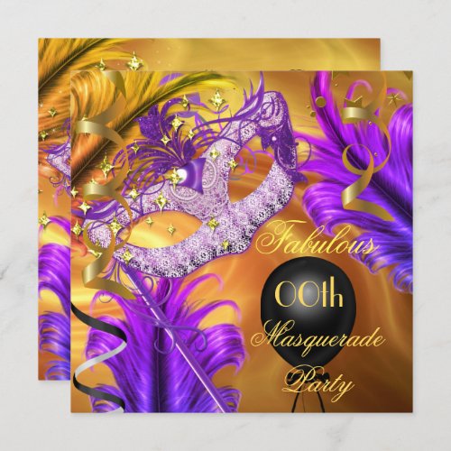 Fabulous Birthday Masquerade Party Purple Gold Invitation