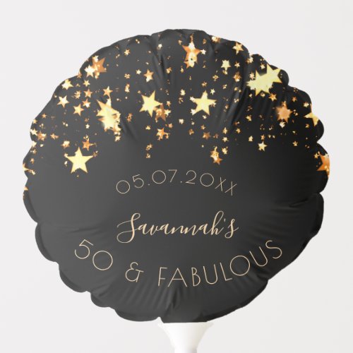 Fabulous birthday party black gold stars name balloon