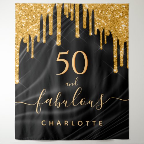 Fabulous birthday party glitter black gold satin tapestry