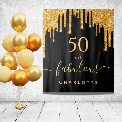 Fabulous birthday party glitter black gold sparkle tapestry