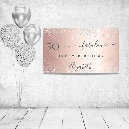 Fabulous birthday party glitter rose gold silver banner