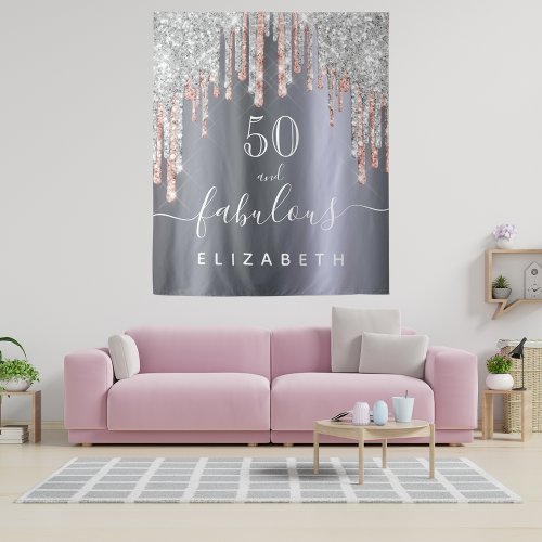 Fabulous birthday party glitter silver rose gold tapestry