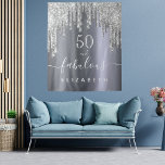 Fabulous birthday party glitter silver sparkle tapestry<br><div class="desc">A trendy and glamorous 50th (or any age) birthday tapestry. A faux silver metal, foil looking background decorated with faux silver glitter drips, paint dripping look. With the text: 50 and fabulous. Personalize and add a name. White colored text. The word Fabulous is written with a modern hand lettered style...</div>