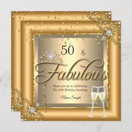 Fabulous Birthday Party Gold Champagne Invitation