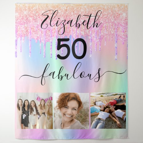 Fabulous birthday party photo rainbow glitter pink tapestry