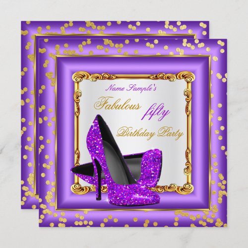Fabulous Birthday Party Purple Gold High Heels Invitation