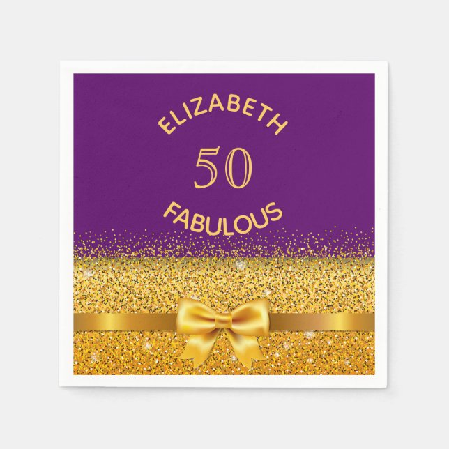 Fabulous birthday party purple gold monogram napkins (Front)