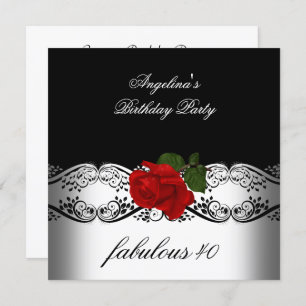Fabulous Birthday Party Roses Red Black White Invitation