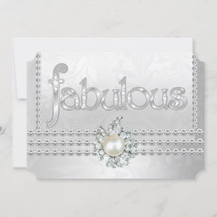 Fabulous Birthday Party Silver White Diamond Pearl Invitation