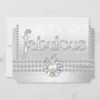 Fabulous Birthday Party Silver White Diamond Pearl Invitation