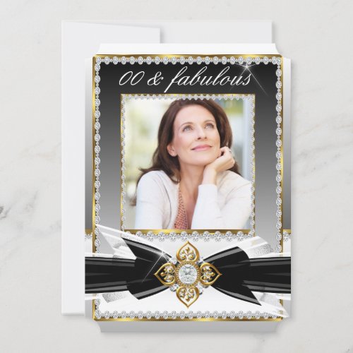 Fabulous Birthday Photo Black Silver Gold Diamond Invitation