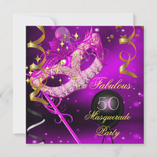 Fabulous Birthday Pink Gold Masquerade Party Invitation
