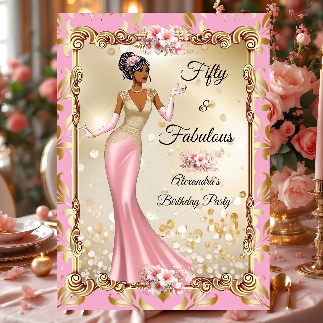 Fabulous Birthday Pink Gold Stunning Dress Party Invitation (Creator Uploaded)