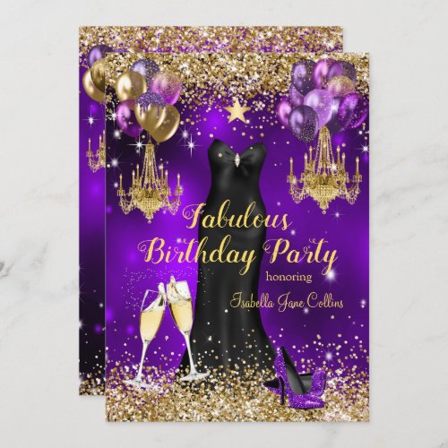 Fabulous Birthday Purple Celebration Star Invitation