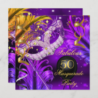 Fabulous Birthday Purple Gold Masquerade Party 2 Invitation
