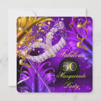 Fabulous Birthday Purple Gold Masquerade Party 2 Invitation