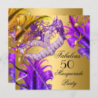 Fabulous Birthday Purple Gold Masquerade Party 3 Invitation