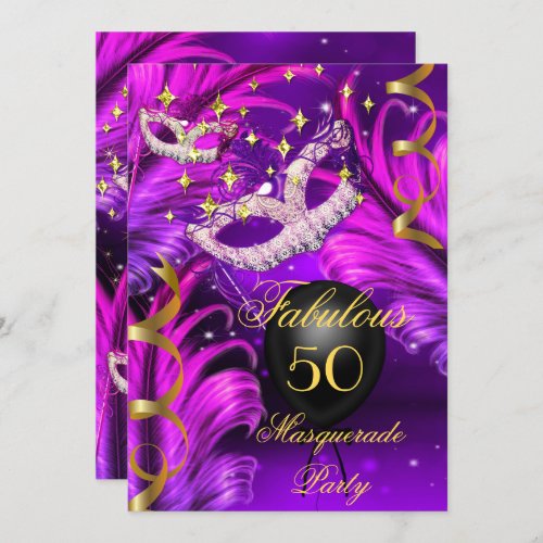 Fabulous Birthday Purple pink Masquerade mask Invitation