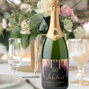 Fabulous birthday rainbow glitter black sparkle sparkling wine label