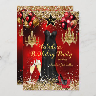 Fabulous Birthday Red Celebration Star heels dress Invitation