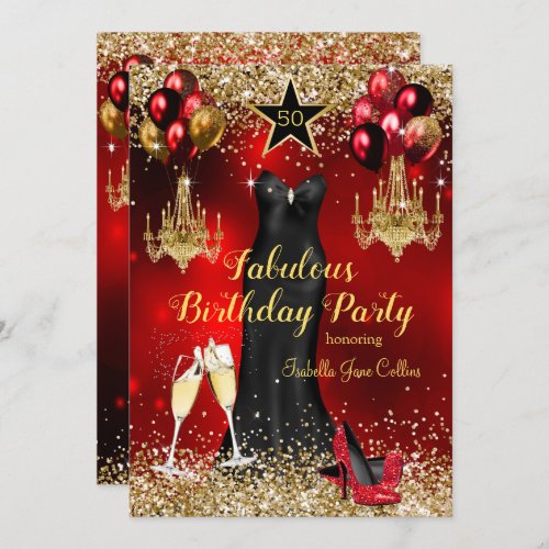 Fabulous Birthday Red Celebration Star heels dress Invitation