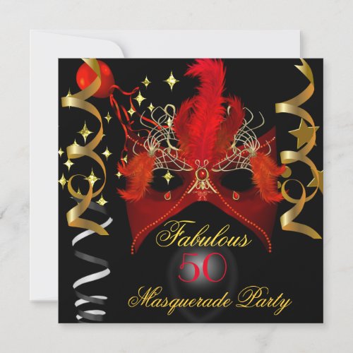 Fabulous Birthday Red Gold Black Masquerade Party Invitation