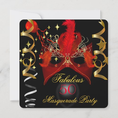 Fabulous Birthday Red Gold Black Masquerade Party Invitation