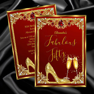 Fabulous Birthday Red Gold High Heel Champagne Invitation
