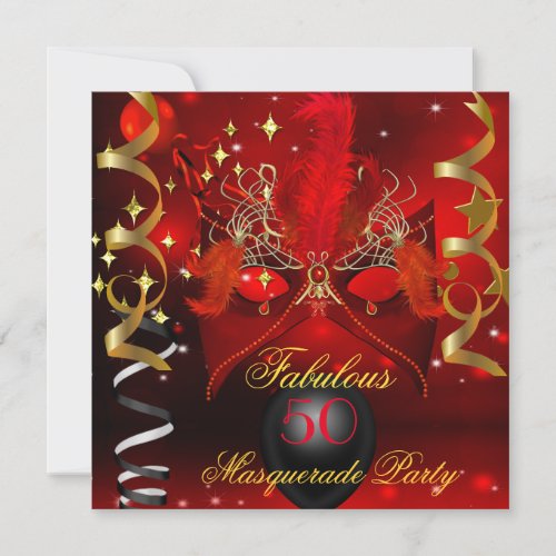 Fabulous Birthday Red Gold Masquerade Party Invitation