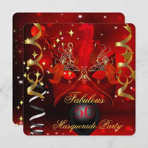 Fabulous Birthday Red Gold Masquerade Party Invitation