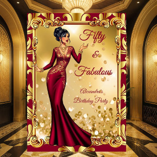 Fabulous Birthday Red Pink Gold Stunning Dress Invitation