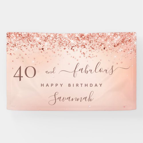 Fabulous birthday rose gold blush pink glitter banner