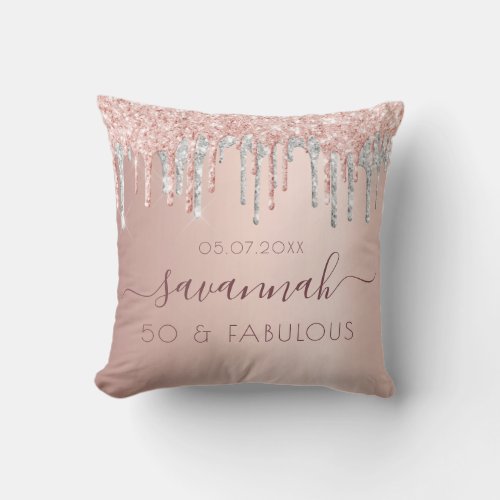 Fabulous birthday rose gold glitter pink silver throw pillow