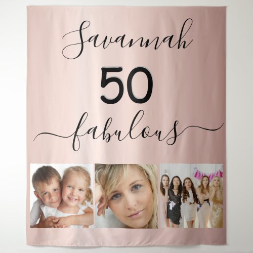Fabulous birthday rose gold photo surprise party tapestry