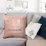 Fabulous birthday rose gold pink drips throw pillow<br><div class="desc">A trendy and glamorous 50th (or any age) birthday gift. A girly rose gold colored background decorated with rose gold and pink drips, paint dripping look. With the text: 50 and fabulous. Personalize and add a name and date. Dark rose gold colored text. The name is written with a modern...</div>