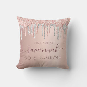 Fabulous birthday rose gold pink silver throw pillow