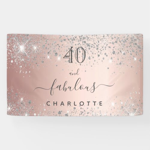 Fabulous birthday rose gold silver glitter dust banner