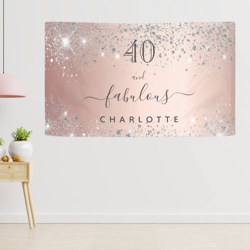 Fabulous birthday rose gold silver glitter name banner