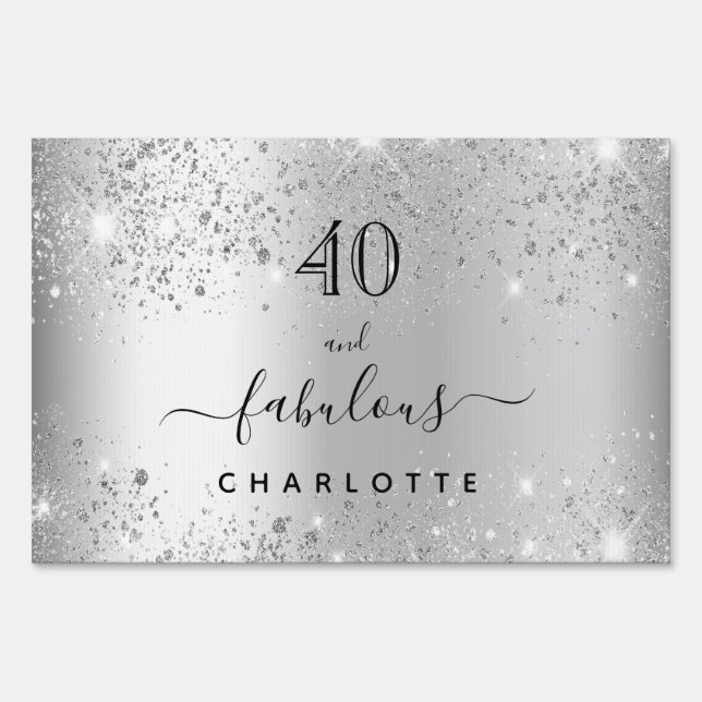 Fabulous birthday silver glitter dust name sign (Front)