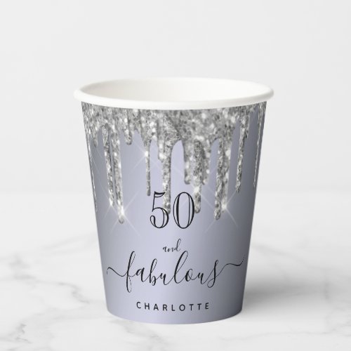 Fabulous birthday silver glitter name glamorous paper cups