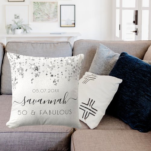 Fabulous birthday silver monogram sparkle throw pillow