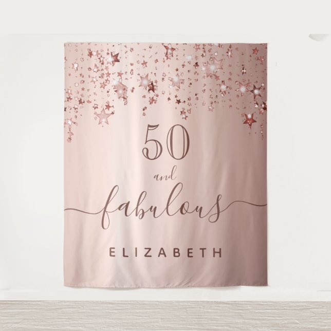 Fabulous birthday stars rose gold sparkle glam tapestry (Front)