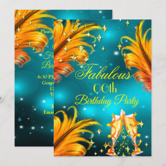 Fabulous Birthday teal Gold Yellow Champagne Party Invitation