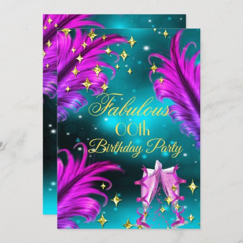 Fabulous Birthday teal Purple pink Champagne Party Invitation