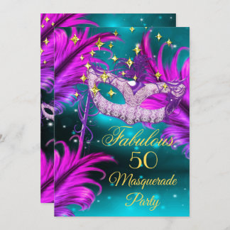 Fabulous Birthday teal Purple pink Masquerade mask Invitation