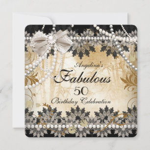 Fabulous Black Cream Beige Lace Asian Floral Party Invitation