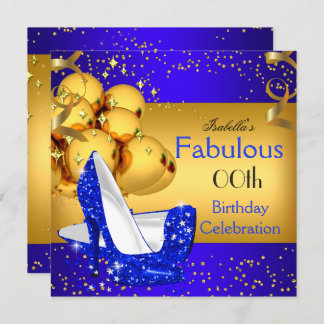 Fabulous Blue High Heels Gold Birthday Party 2 Invitation