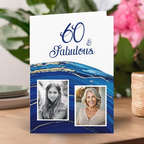 Fabulous Blue Marble Glitter 2 Photo Birthday